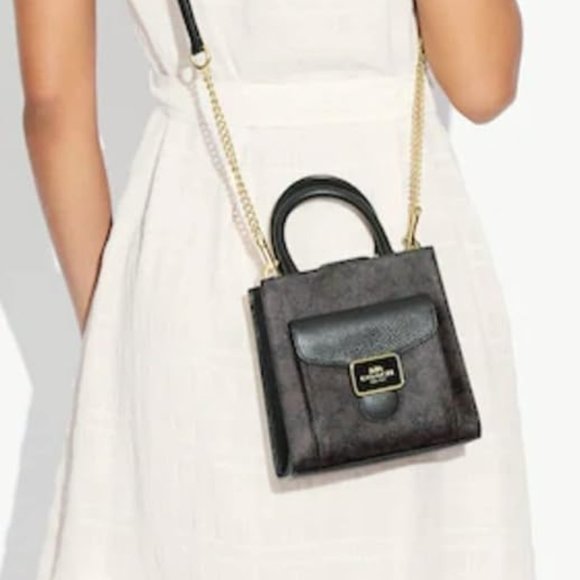 Coach Mini Pepper Crossbody In Signature Canvas Brown / Black $328 - Picture 6 of 9